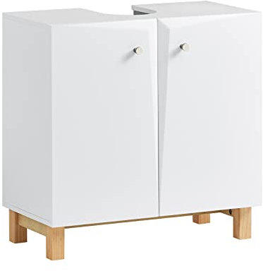 Mobiletto da bagno moderno con 2 ante e mobiletto sotto il lavandino, per piccoli spazi, BZR92 L 60 x 30 x 60 cm (larghezza x profondità x altezza)