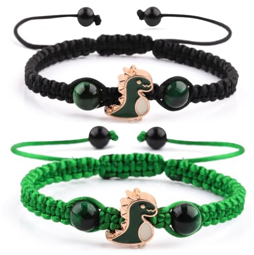 LunarCharm 2 Pièces Bracelet Dinosaure pour Garçons, Tressé d'Amitié Dino, Comme Cadeaux pour l'Anniversaire des Enfants