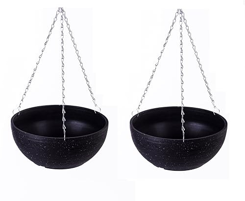 Garden Gear Garden Hanging Basket, 35cm Flecked Stone Effect, UV & Frost Resistant, 50cm Chain (2)