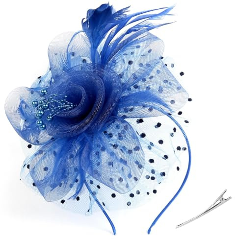 ZHITENG Fascinator Damen, Fascinators Hut für Damen Haarschmuck aus Mesh Federn Schleier Mesh Stirnband Kopfschmuck mit Perle Federn Blumen, für Teeparty Kopfschmuck Cocktail Schleier Party