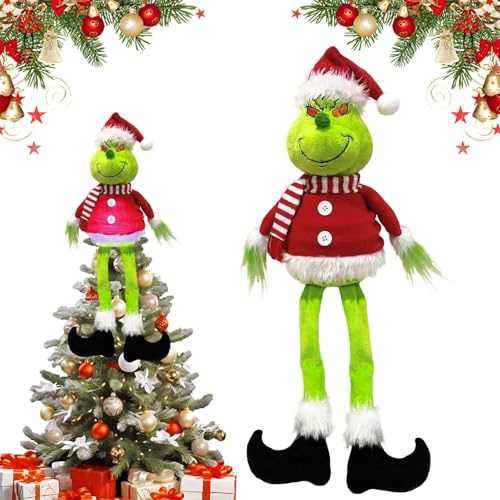 Weihnachtsbaum SternSpitze, XiXiRan Weihnachtsbaum Topper 65 * 26cm Beleuchtete Weihnachtsbaumspitze Puppe, Christbaumschmuck Grinch,Grinch Weihnachtsbaumspitze mit Lichtern
