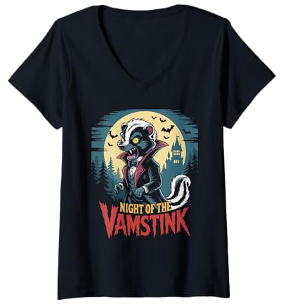 Donna Skunk Puzza Tasso Vampiro Vamstink Halloween Maglietta con Collo a V