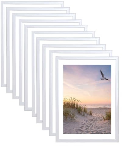 IDEAL TREND Set Bilderrahmen 21x29,7 DIN A4 Fotorahmen aus Kunststoff Bilder Foto Posterrahmen Collage Wanddeko AC-6: Farbe: 10er Pack Weiß