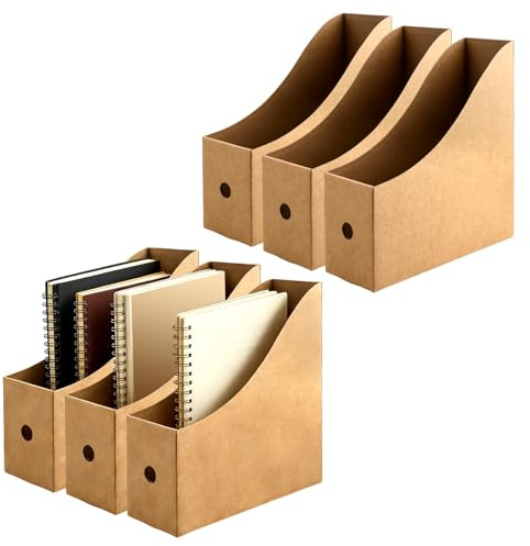 HONYUET Kraft File Holder, 6 Piece Magazine Organiser, Brown Magazine Files for Office and Home, 26 x 9 x 27 cm