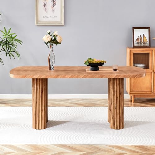 XPSSJMU Tavolo da pranzo color noce con supporto a colonna arcuato, 180 x 90 cm, multifunzionale per sala da pranzo e reception, design moderno ed elegante