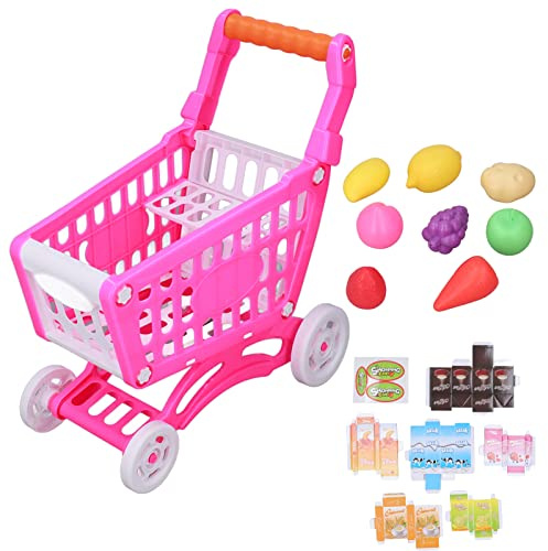 DGLDCSHUAI Carrello della spesa per bambini Set Carrello della spesa educativo per bambini Gioca a giocattoli alimentari per lo sviluppo dell'apprendimento (Colore rosato)