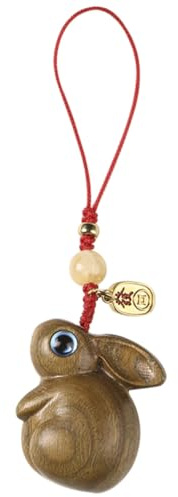 Outanaya Holz Handyanhänger Hase aus Grünem Sandelholz Leichtes Telefon Charm Ornament Sicherer Schlüsselanhänger für Tasche und Auto