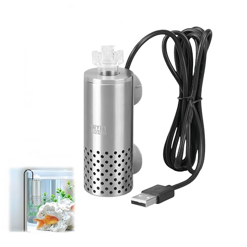 Guangyu Limpiador de superficie de acuario eléctrico – Acero inoxidable USB Removedor de filtro de aceite para nano y mini acuarios, purificación eficiente del agua con 2 ventosas para peceras