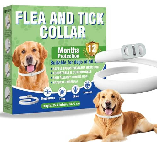 Collar Antiparasitario para Perros, Collar Antipulgas y Garrapatas Ajustable, Resistente al Agua, Protección Eficaz para Todo Tipo de Perros, 12 Meses de Duración (1 Pack)