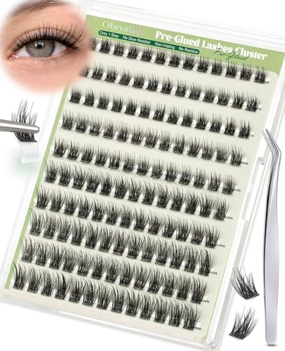Obeyalash Selbstklebende Wimpern Cluster Press-On Clusterwimpern Natürliche C Curl 8mm 10mm 12mm 14mm Cluster Lashes Ohne Kleber Wimpernverlängerung DIY mit Pinzette (G-09)