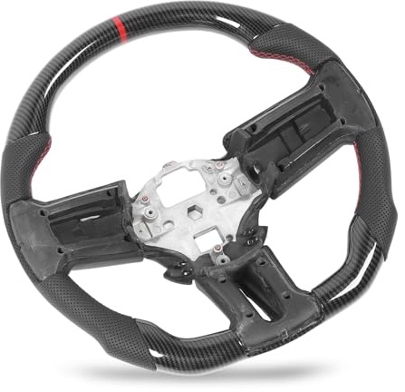Vvikizy Carbon Fiber Look Racing Steering Wheel Hydro Dip Flat Sport Hand Grip for 2010-2014, ABS+Leather