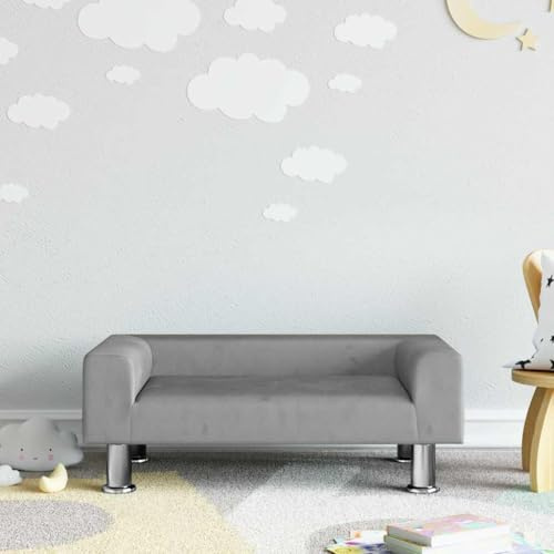 Kaloriko Barnsoffa, ljusgrå sammet med massiv furu 70 x 45 x 26,5 cm, stabil sittgrupp för barnrum, bekväma babymöbler för lek och avkoppling med mjuk stoppning