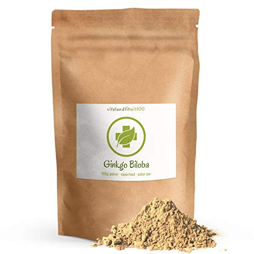 vitalundfitmit100 Ginkgo Biloba Pulver 100 g – Rohkost, vegan, rein pflanzlich