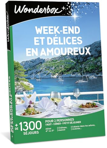 Wonderbox - Week-End Et Délices en Amoureux - Coffret Cadeau - Idée Cadeau Séjours | 1 nuit avec petit déjeuner et dîner - Plus de 1300 séjours - Hôtel 3* à 4*, château, manoir, cabane dans les arbres, roulotte