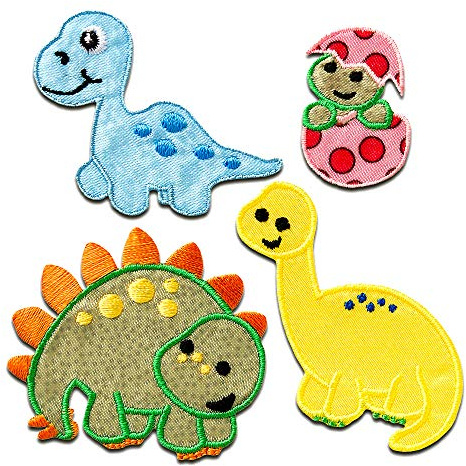 Mono-Quick Dino Aufnäher Set zum Aufbügeln Bügelbild für Kinder Mädchen mit Wildtier Action, Bügelpatch Patches Bügelflicken
