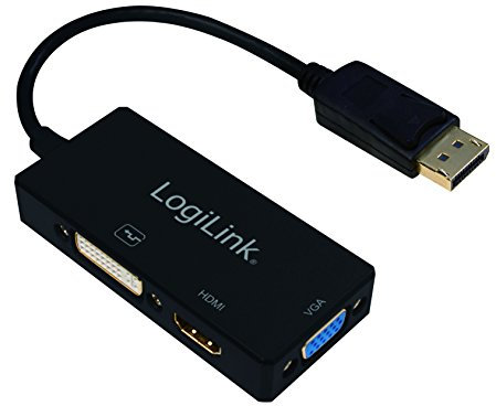 LogiLink CV0109 - Adattatore da DisplayPort a DVI/HDMI/VGA 4K, colore: Nero