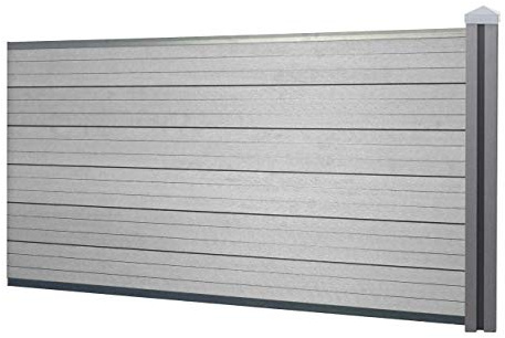 Mendler WPC-Sichtschutz Sarthe Erweiterungselement niedrig - grau | Windschutz Zaun, WPC-Pfosten, 1,88m