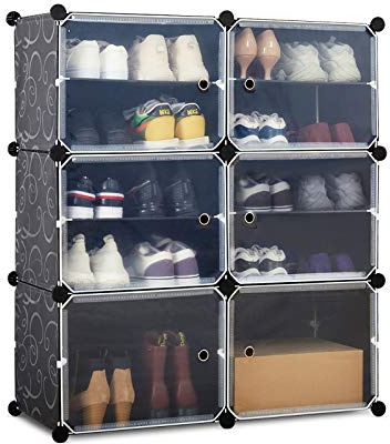 Mondeer Schuhschrank, Kunststoff Schuhablage mit 6 Fächer und 2 Reihen, DIY Schuhregal, Multifunktionaler Speicher, 83 * 31 * 93cm (Schwarz)