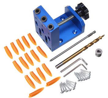 TuToy Xk-R3 3-Loch-Holzbearbeitung 9 mm selbstklemmende Taschenloch-Spannvorrichtung mit Bohrlochschraubendreher und Schrauben - blau