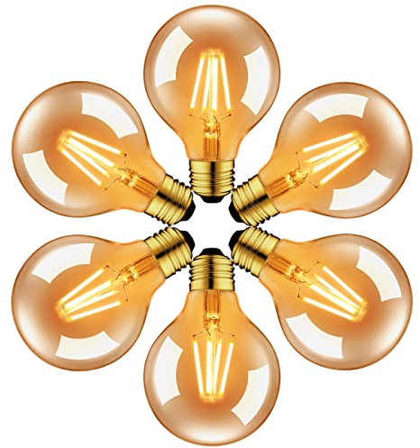 LVWIT Ampoule à filament LED E27 G80 6.5W, 650Lm Equivalent à Ampoule Incandescente 51W, Lampe Rétro Edison en Verre Brun, 2500K Blanc Chaud, Non-Dimmable, Lot de 6