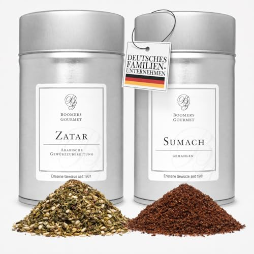 Boomers Gourmet - Orientalische Gewürze Set, Sumach Gewürz I Zatar Gewürzmischung nach Ottolenghi Gewürze Set 2er - 2 Dosen - 165 g