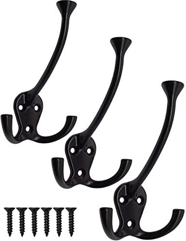 Fuxxer 3x Massive Wandhaken Garderobenhaken aus Eisen Schwarz – Klassische Haken (3er Set)