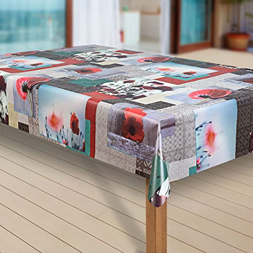 laro Wachstuch-Tischdecke Abwaschbar Garten-Tischdecke Wachstischdecke PVC Plastik-Tischdecken Eckig Meterware Wasserabweisend Abwischbar |43|, Muster:Blume rot-grau, Größe:110x160 cm
