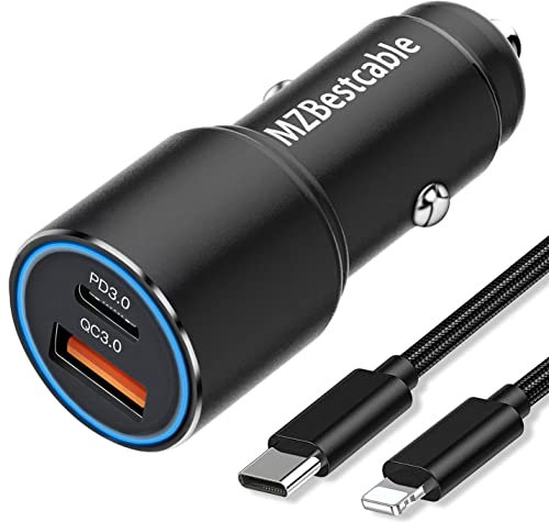 Auto Ladegerät 38W PD&QC 3.0 für iPhone 11 12 13/14 Pro/11 12 Pro Max/12 Mini/SE 2020 2022 XR XS X 8 7/8 Plus,XS Max,Schnell Metall KFZ Zigarettenanzünder,Dual Auto Ladeadapter mit 1M USB C Ladekabel