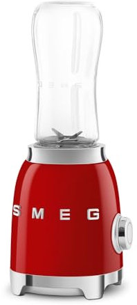 Smeg, Frullatore da Tavolo Compatto PBF01RDEU, 2 Livelli di Velocità, Sicurezza Blocco Motore, 2 Bottiglie da 600 ml in Dotazione, Base Antiscivolo, Avvolgicavo Integrato, 300W, Rosso