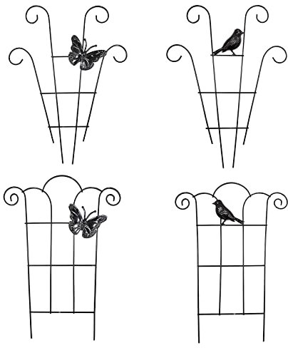 MISNODE Lot de 4 treillis de jardin pour plantes grimpantes en métal pour plantes en pot, petites plantes grimpantes pour plantes d'intérieur en pot