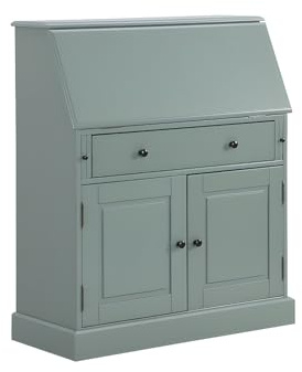 Vente-unique - Secrétaire en pin et MDF - Coloris : Vert Amande - CLEORE - avec Rangement