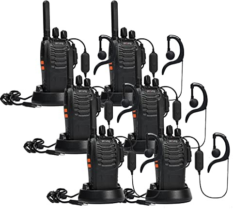 Talkie Walkie PT88E PMR446 sans Licence, Rechargeable avec Chargeur USB | 16 Canaux Lampe de Poche LED, Talkie Walkie Professionnel avec Oreillette pour la Famille, l'école (6pcs, Noir)