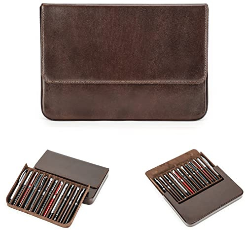 Hiram Leder-Stifteetui für 12 Stifte, pflanzlich gegerbtes Leder, Füllfederhalter, Aufbewahrungsbox mit verstecktem Magnetverschluss und Stiftefach-Design Taschen-Organizer