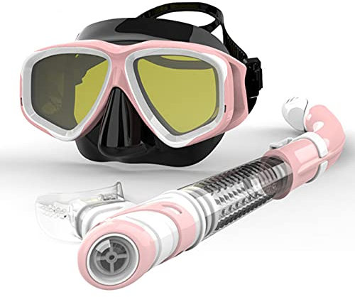 Schnorchelmasken-Set, Antibeschlag- und Anti-Leck-Design, Schnorchelset mit Tauchmaske, Trockenschnorchel, verstellbare Kopfbänder, einfaches Atmen mit Trockenschnorchel, geeignet für M (Pink) (P