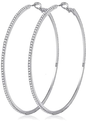 MOROTOLE Orecchini a cerchio in argento 925 con strass Moda Orecchini sottili in argento con strass Ipoallergenici Orecchini grandi in argento per donne Ragazze Gioielli Regali