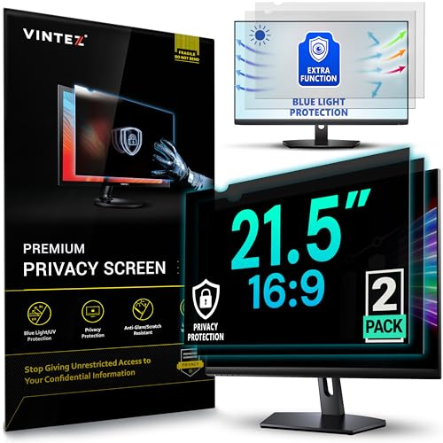 VINTEZ [2 Pack] 21.5 Inch 16:9 Privacy Screen for Computer Monitor and Laptop - Anti Glare Protector Film Blue Light Filter Eye Protection - Computer Screen Privacy Shield