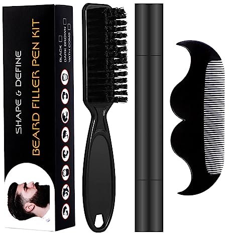 Rosixehird Bartstiftfüller für Männer - Schweißfester Friseur-Styling-Pflegestift mit Kammbürste - Natural Makeup Nahtloser Zwei-End-Bartfärbe-Bartfüllstift für Männerbärte, Augenbrauen, Schnurrbart