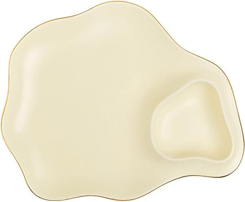 Serviertablett, geteilte Speiseteller, unregelmäßige einfarbige Chip- und Dip-Schalen aus Keramik, Dip- und Chips-Servierschale, Chip-Dip-Servierplatte, passend for Sushi, Knödel, Snacks, 25,4 cm, cre