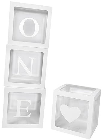 SAFIGLE 4stücke Teiliges Babybox Erste Geburtstagsfeiern Transparente Deko Mit One -buchstaben Und Herzmuster Für Babyparty-dekorationen Und Jungen-feiern