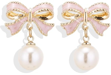 Bow Earrings Schleifen Ohrringe Gold für Damen Perlenohrringe Schleife Perlen Ohrringe Süße rosa Schleife Perlen Schleifen Schmuck für Women Ein tolles Geschenk für Frauen