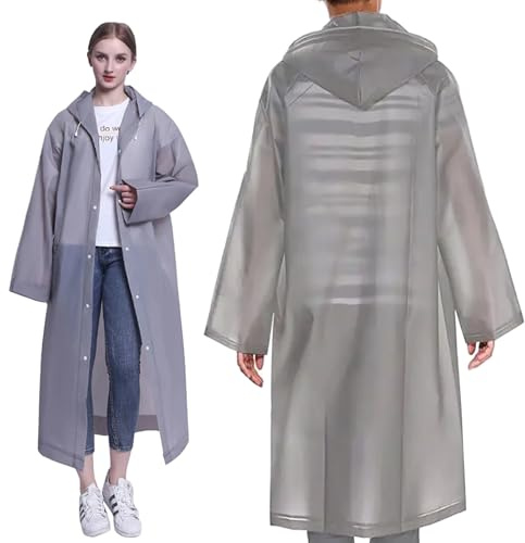 STEK Rain Poncho for Adults, EVA Reusable waterproof rain poncho with Hood, Lightweight Portable Emergency Plastic Coat for Outdoor, Hiking, Camping, Cycling, Traveling (Dark Grey 125cm)