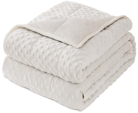 Wemore Minky Dot gewichtete Decke für Erwachsene, Doppelgröße, 6,8 kg, weiche, schwere Decke für Stressabbau und Schlafförderung, atmungsaktive Decke für alle Jahreszeiten, mit Glasperlen, Weiß, 121,9