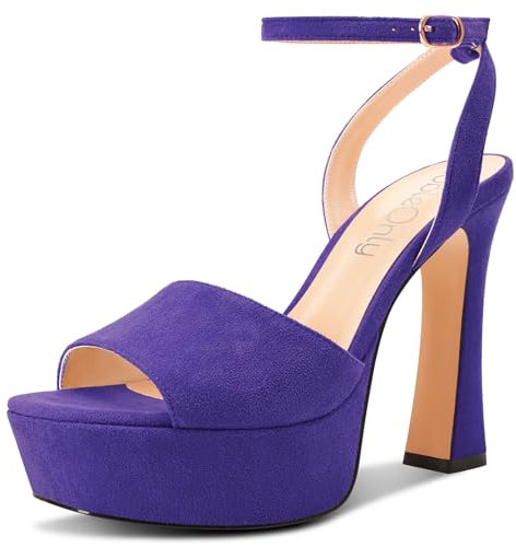 NobleOnly Donna Alto High Piattaforma Tacco Heel Aperte sulla Quadrata Punta Sandali Cinturino alla Caviglia Fibbia Dress Scarpe 12 CM Heels Viola 35 EU
