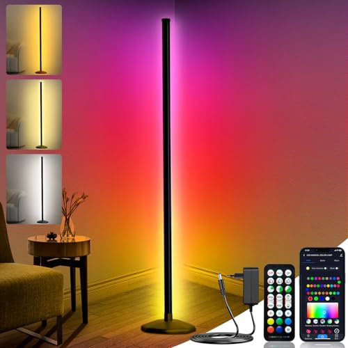 DeeprBling LED Stehlampe Wohnzimmer, Warmweiß RGB Stehleuchte, LED Ecklampe Stehlampe Dimmbar mit Fernbedienung und APP, 16 Millionen Farben, Musikmodi, DIY-Modus&Timing-Funktion, Smart LED Stehlampe