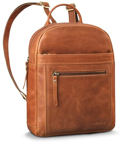ROYALZ city sac à dos dames petit cuir sac à dos 'Delaware' moderne vintage sac à dos femmes cuir véritable convient pour DIN A5 documents 10 pouces tablette, Couleur:Texas marron