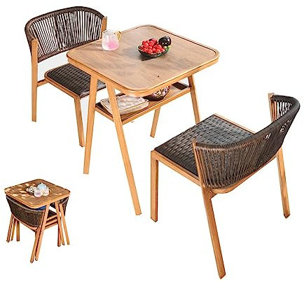 Tische und Stühle für den Außenbereich, 3-teiliges Bistro-Set für den Balkon, Gartenmöbel mit 2 Stühlen, Couchtisch aus Holz, für Terrasse, Pool oder Garten