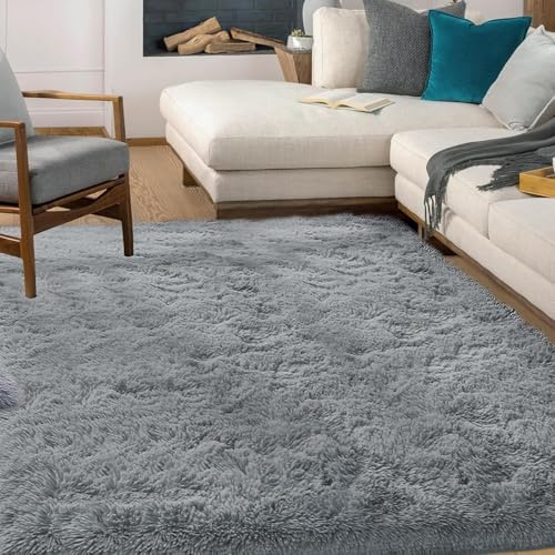HOKXUAN Teppich Wohnzimmer Hochflor 200 x 130 cm Kurzflor,Anti-Rutsch Rückseite Teppich,Langflor Wohnzimmerteppich Modernes Einfarbiges Design für Küche, Schlafzimmer, Hellgrau