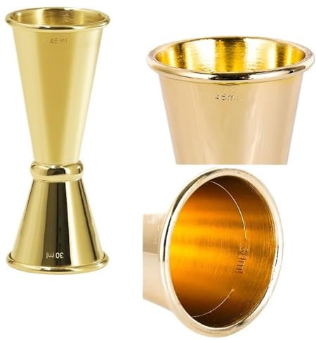 CHFYIJYHM Curl Cocktail Jigger, Outils de barware de Tasse à mesurer d'esprit à Double Coup d'acier Inoxydable 304, for Le Style de Barre à la Maison(B-Gold 30-45ml)