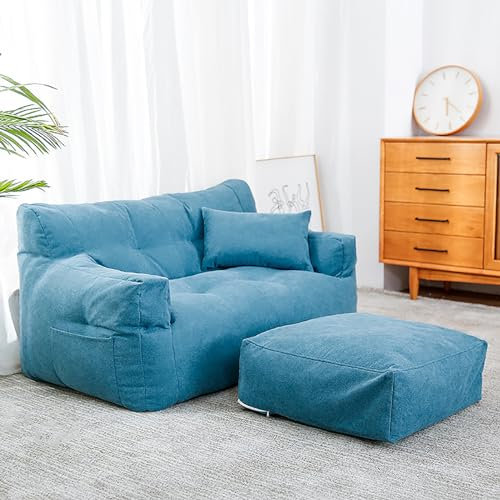 BotYcht Extra Großer Sitzsack Stühle Sofa Bezug(ohne Füllung), Sitzsack-Stuhlbezug Samt Baumwolle, Waschbar, für Kinder Jugendliche und Erwachsene 115x74x63cm,Sky Blue
