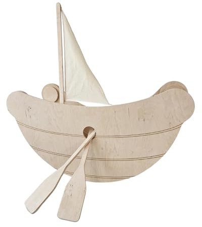 Kletterbogen ab 2 Jahren, Holzwippe für Kinder und Erwachsene, Montessori-Holzschaukel und Holzboot in Form Einer Montageseite mit Segel und Ruder 75x39x38cm (S)
